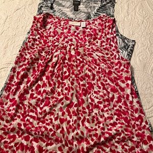 TWO CHICO’S SIZE 2 TANKS PINK ANIMAL AND GRAY/WHITE